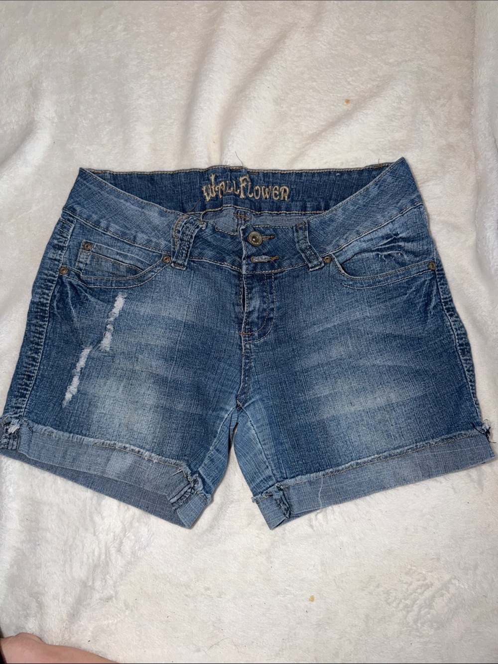 Wildflowers Mid Blue Distressed Rolled Hem Jean Shorts